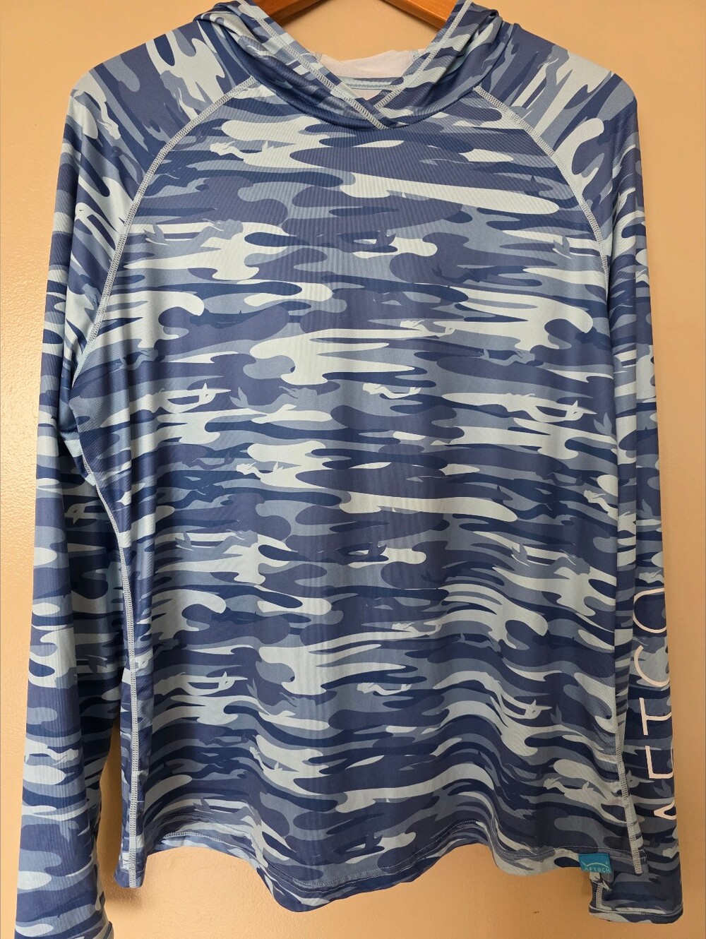 AFTCO Performance Fishing Hoodie XL Blue Camo Lightweight UPF Tactical Coastal